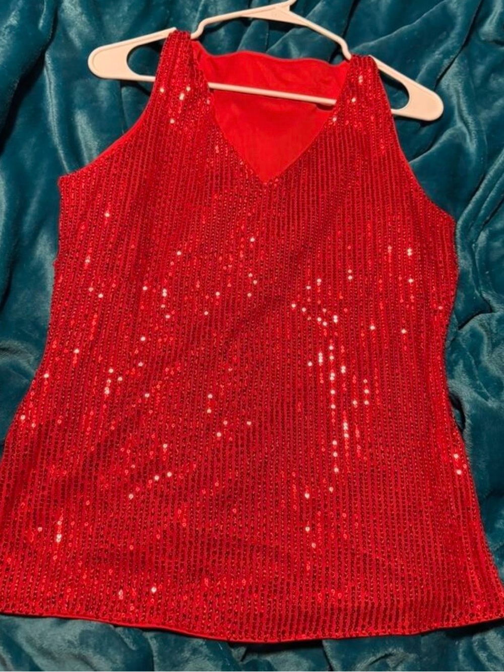SHEIN Red Sequin V-Neck Camisole